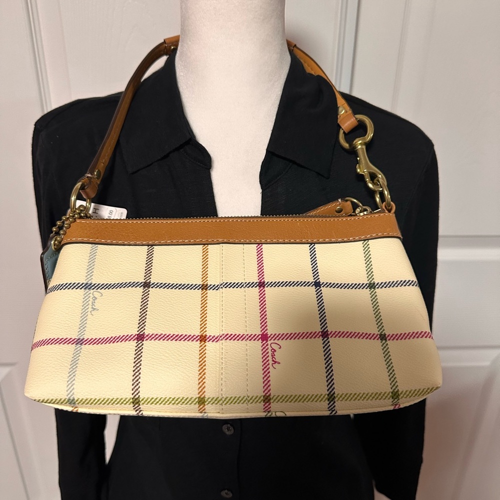 Coach Women's Beige and Blue Plaid Shoulder Bag - Picture 10 of 11